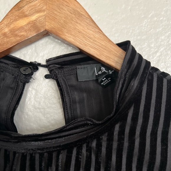 Always Alluring Black Striped Velvet Cutout Bustier Bodysuit - Picture 8 of 8